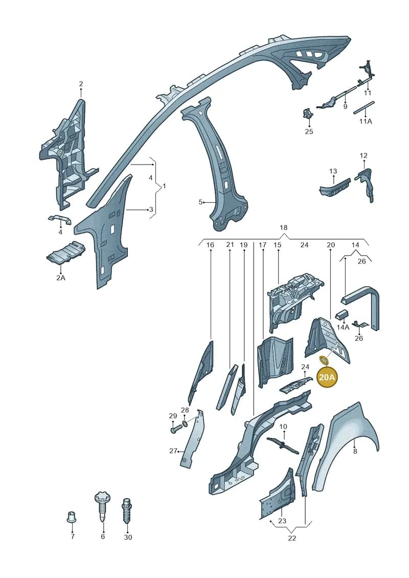 1H4971908 — Audi A8 (2013-2018) diagram 696809000, position 20A