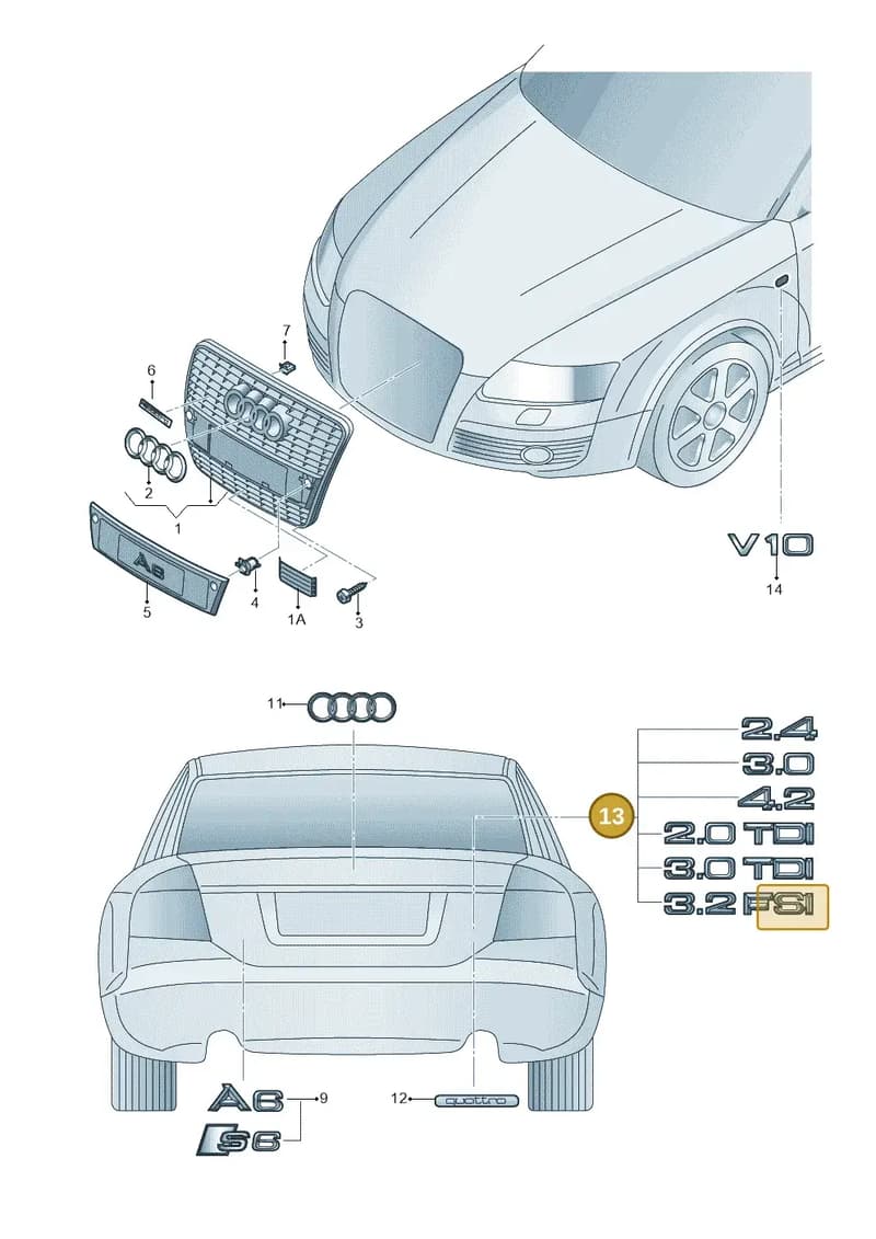 4F0853743P2ZZ — Audi A6 2.7 TDI (2008-2011) diagram 448853300, position 13