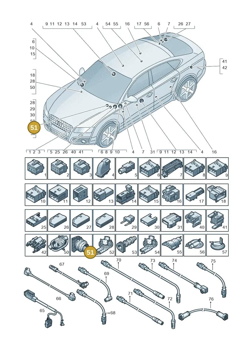 4G0971871T — Audi A7 Sportback (2010-2015) diagram 711971790, position 51