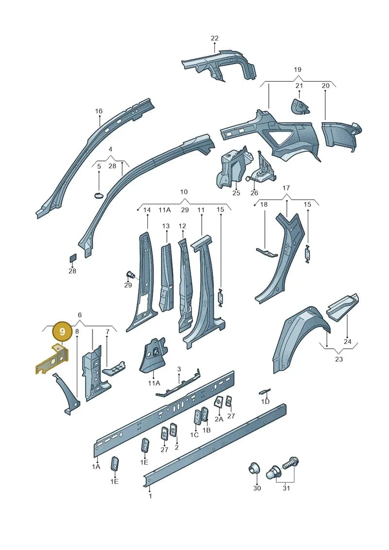 4G8809111A — Audi A7 Sportback (2014-2018) diagram 711809000, position 9
