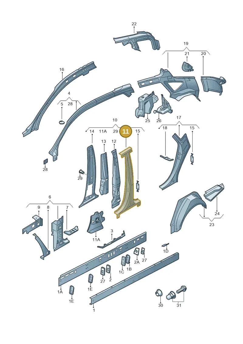 4G8809227A — Audi A7 Sportback (2014-2018) diagram 711809000, position 11