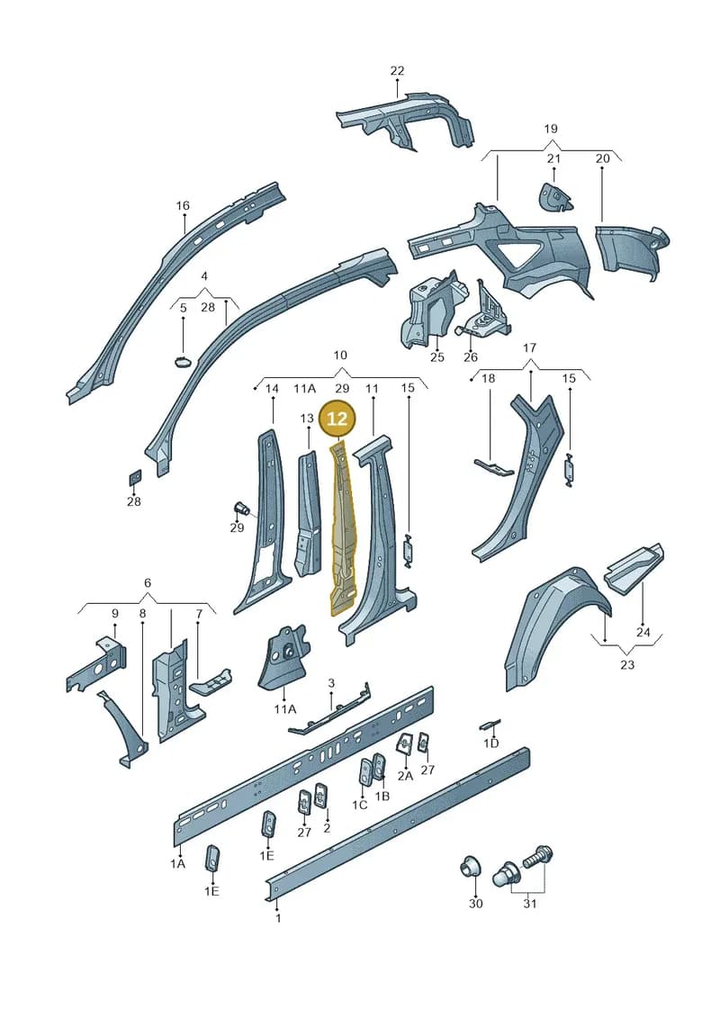 4G8809609 — Audi A7 Sportback (2014-2018) diagram 711809000, position 12