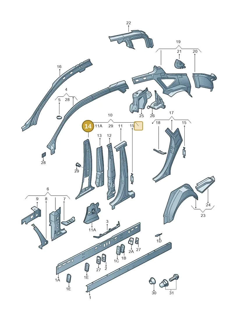 4G8810199A — Audi A7 Sportback (2014-2018) diagram 711809000, position 14