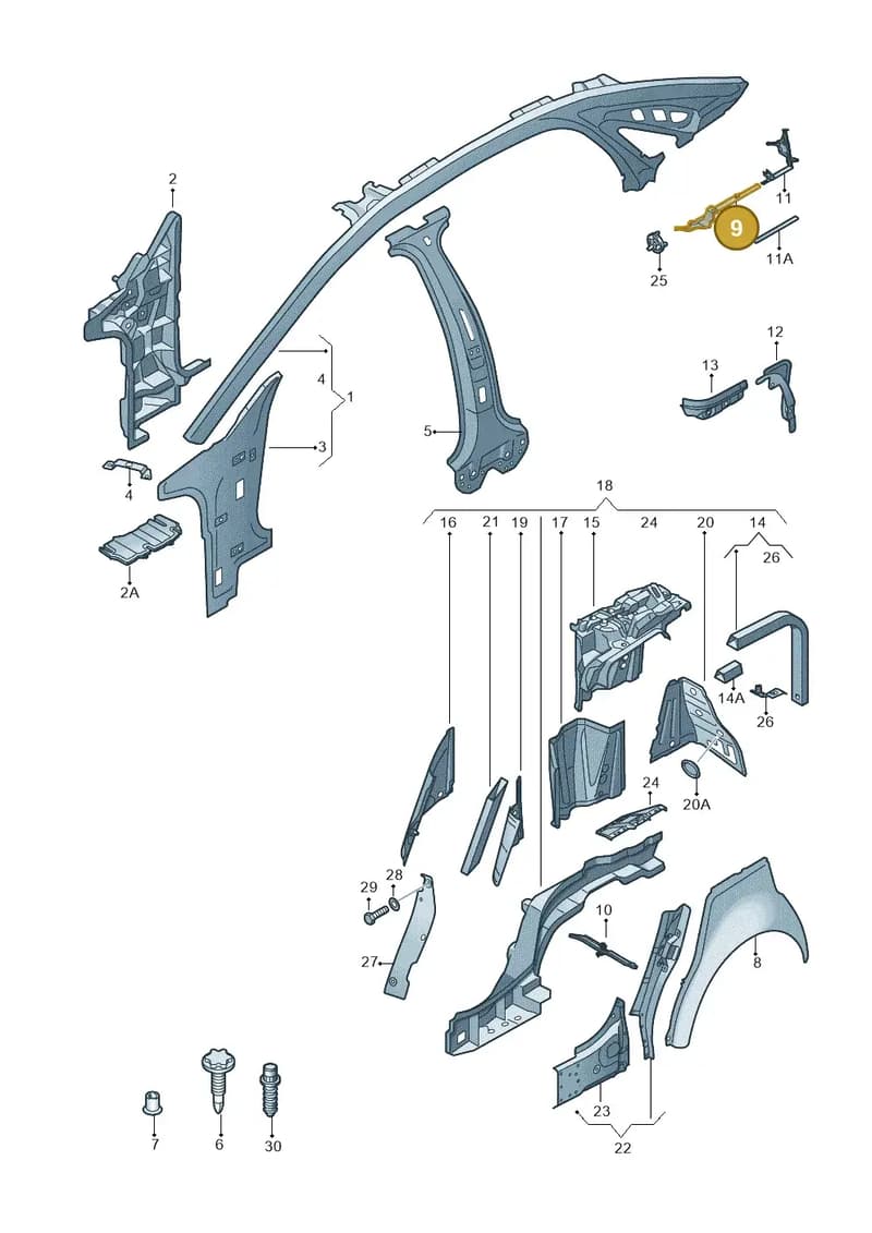 4H0809697C — Audi A8 (2013-2018) diagram 696809000, position 9