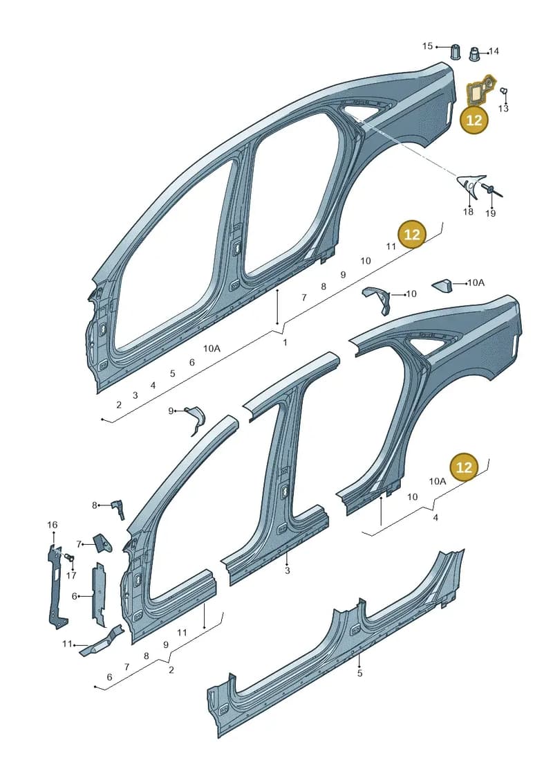 4H0813308C — Audi A8 (2013-2018) diagram 696809500, position 12