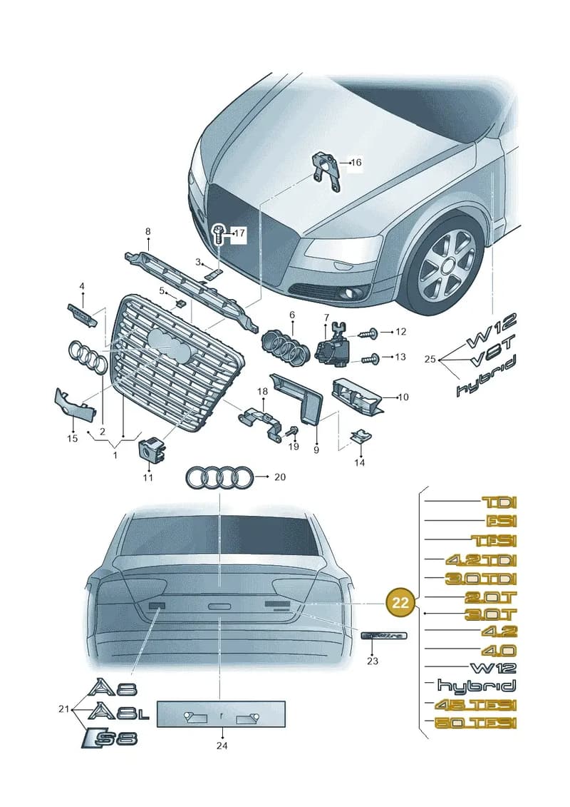 4H0853744D2ZZ — Audi A8L qu. 3.0 TDI (2009-2014) diagram 696853300, position 22