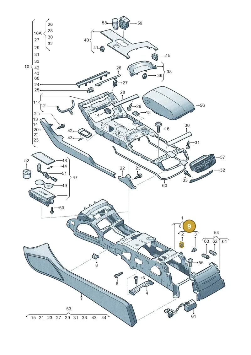 4H0898173A — Audi A8 (2013-2018) diagram 696863500, position 9