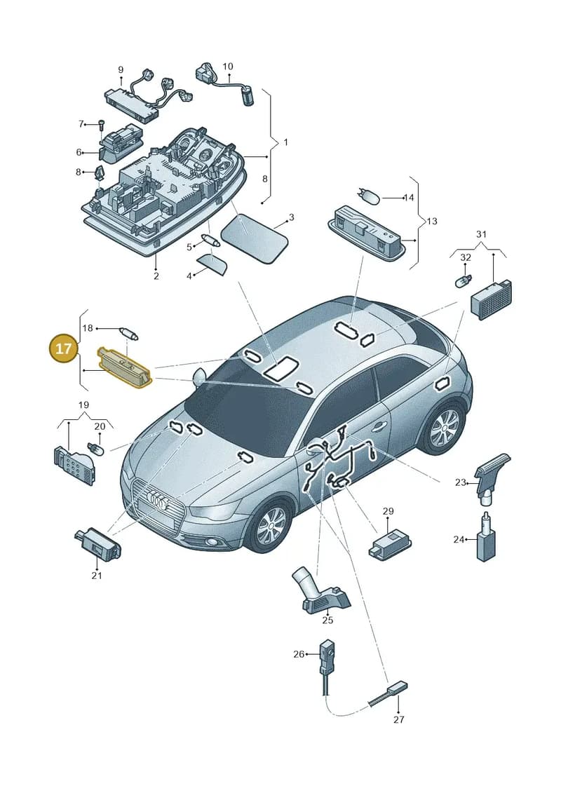4H0947105D — Audi A1 Sportback (2010-2015) diagram 708947000, position 17