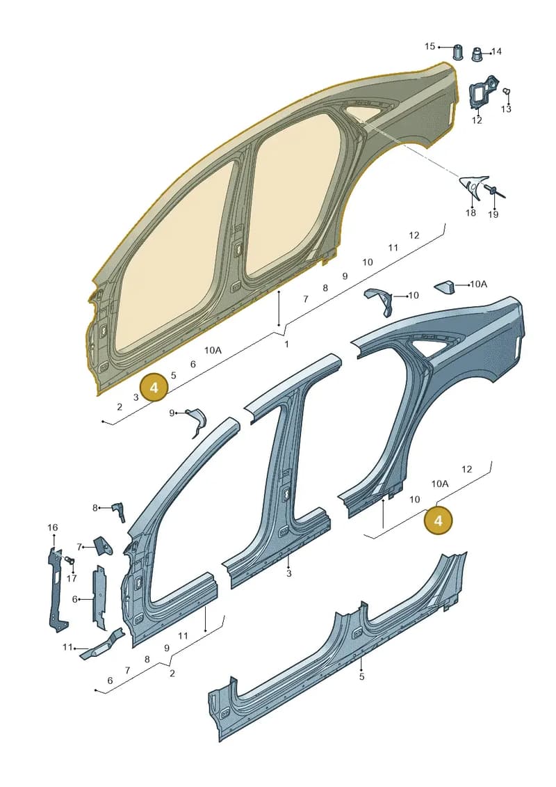 4H4809843A — Audi A8 (2013-2018) diagram 696809500, position 4