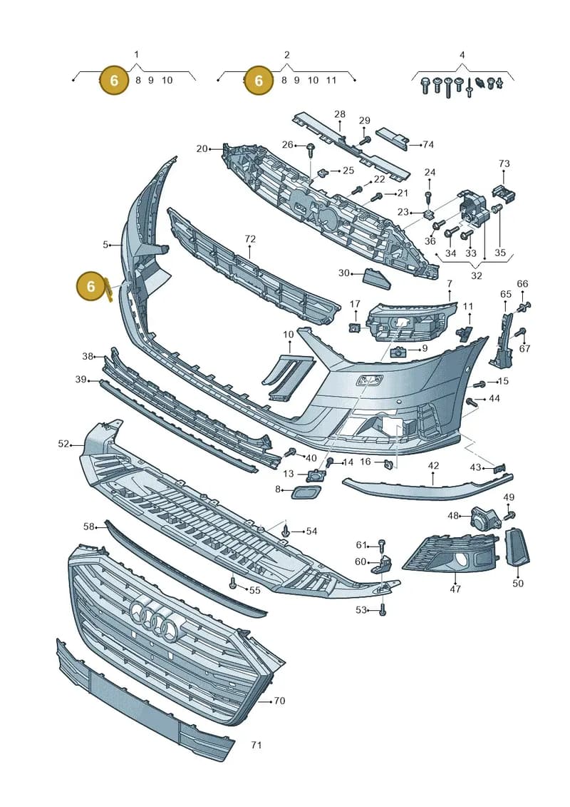4N0807241AGRU — Audi A8 (2017-2025) diagram 838807020, position 6