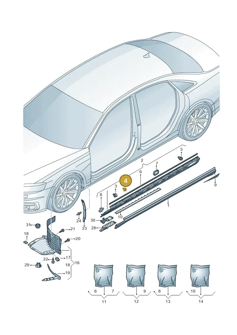 4N0853909A — Audi A8 (2017-2025) diagram 838853000, position 4