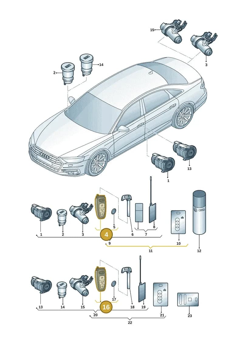4N0959754ANROH — Audi A8 (2017-2025) diagram 838837012, position 4+16