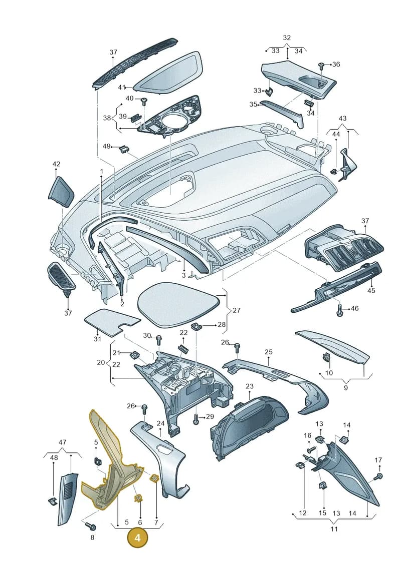 4S2858969D38M — Audi R8 Spyder (2015-2024) diagram 872857150, position 4