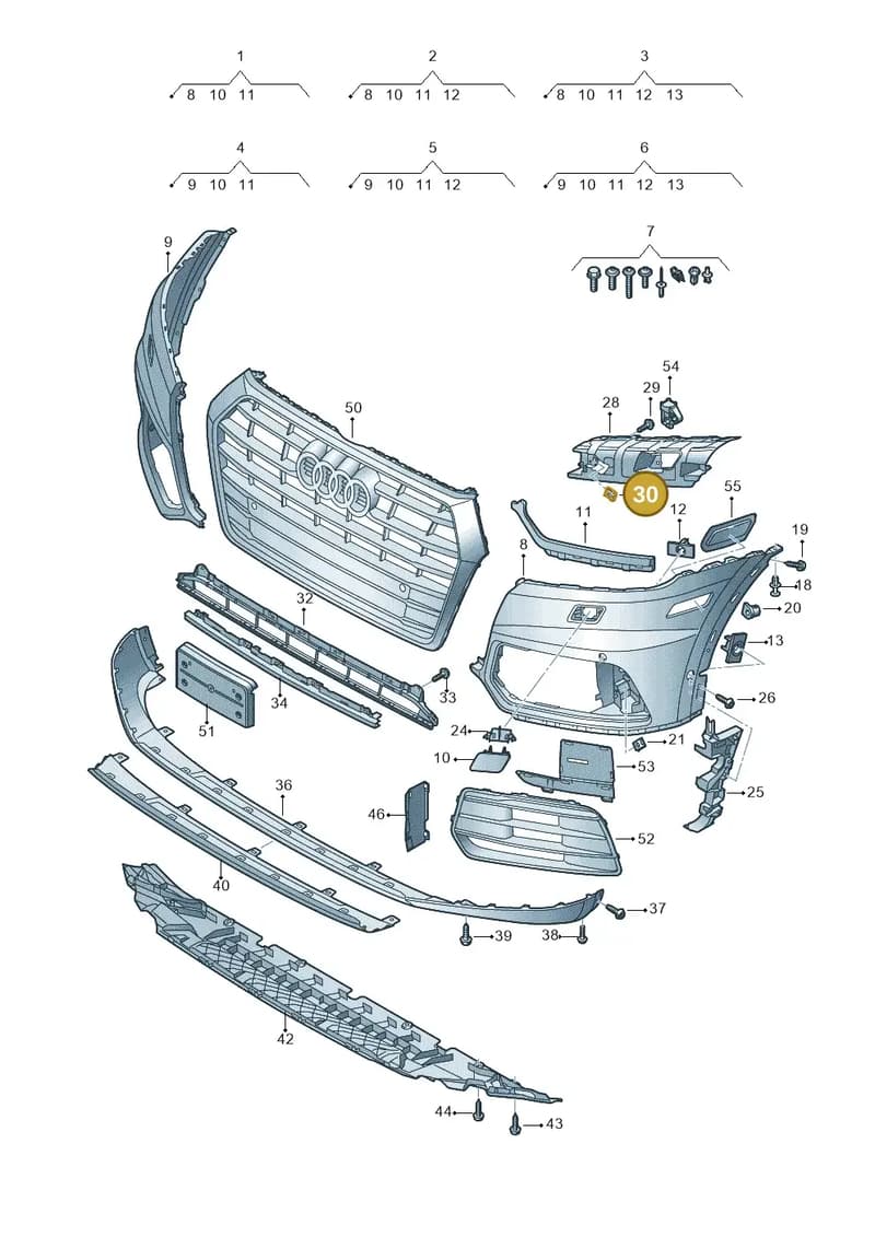 80F807851GRU — Audi Q5 (2016-2025) diagram 896807100, position 30