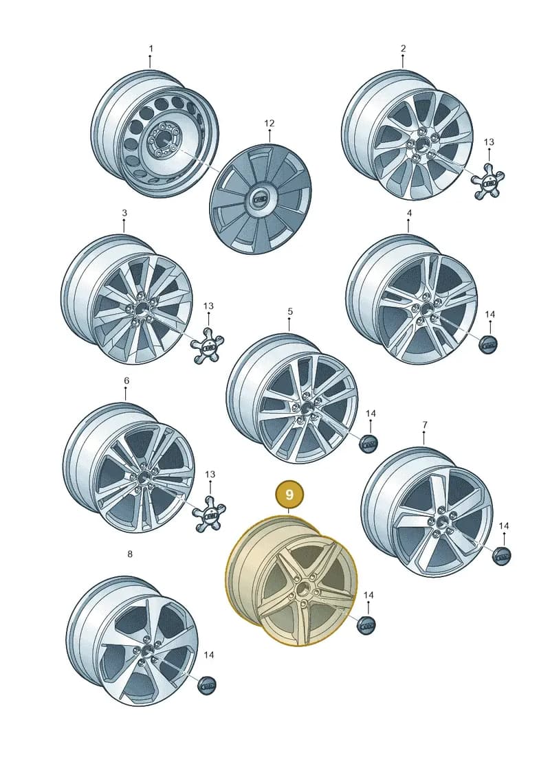 8V0601025CR — Audi A3 Sportback (2016-2020) diagram 890601300, position 9