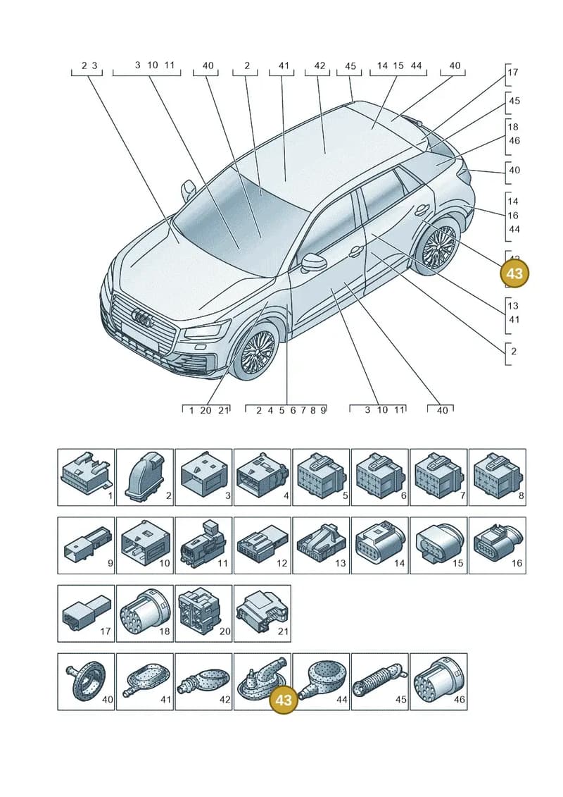 8V0927905A — Audi Q2 (2016-2025) diagram 803971790, position 43