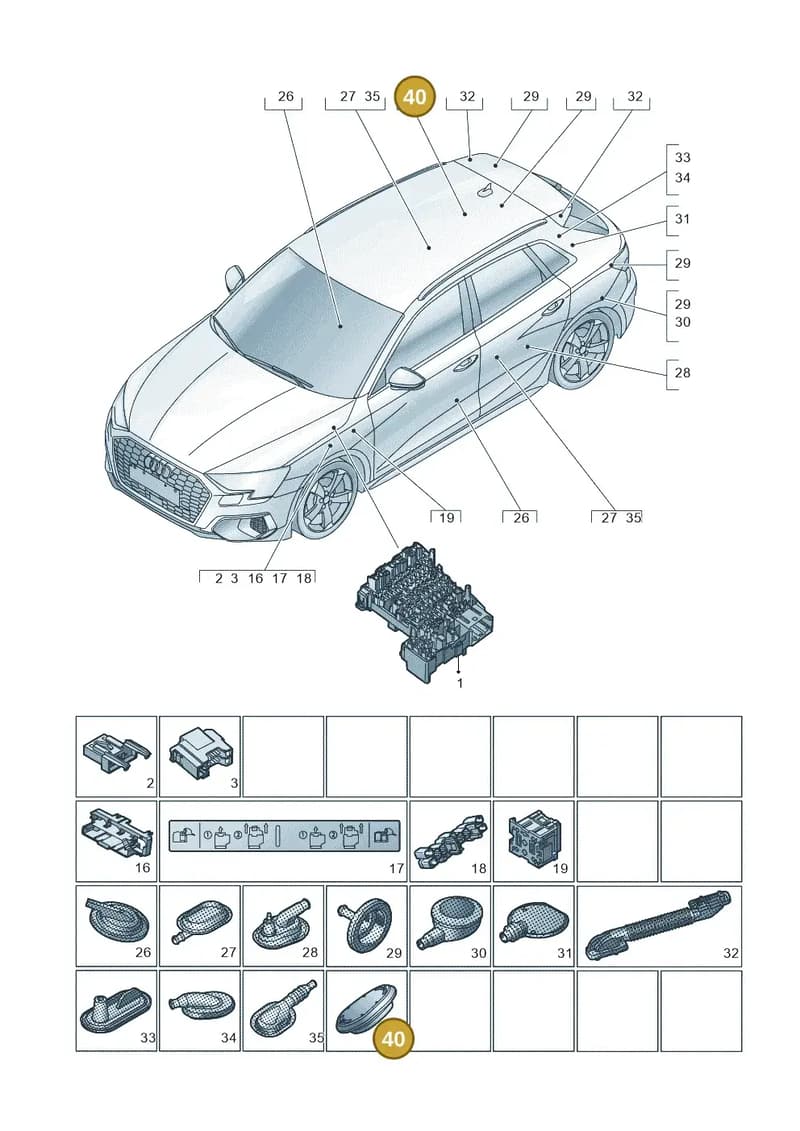 8V0927905A — Audi A3 Sportback (2019-2025) diagram 596971810, position 40