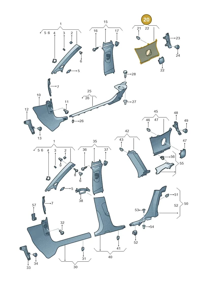 8V3867288C4PK — Audi A3 Sportback (2016-2020) diagram 890867650, position 20