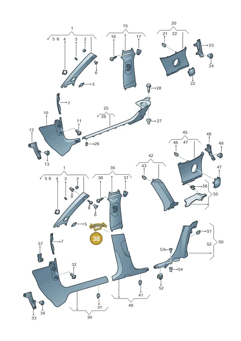 8V4867192 — Audi A3 Sportback (2016-2020) diagram 890867650, position 38