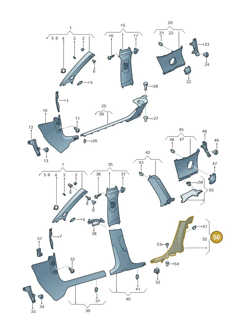 8V5867768A4PK — Audi A3 Sportback (2016-2020) diagram 890867650, position 50