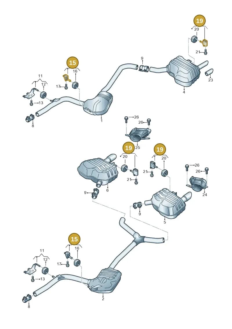 8W0253826M — Audi A5 Sportback (2016-2025) diagram 849253082, position 15+19