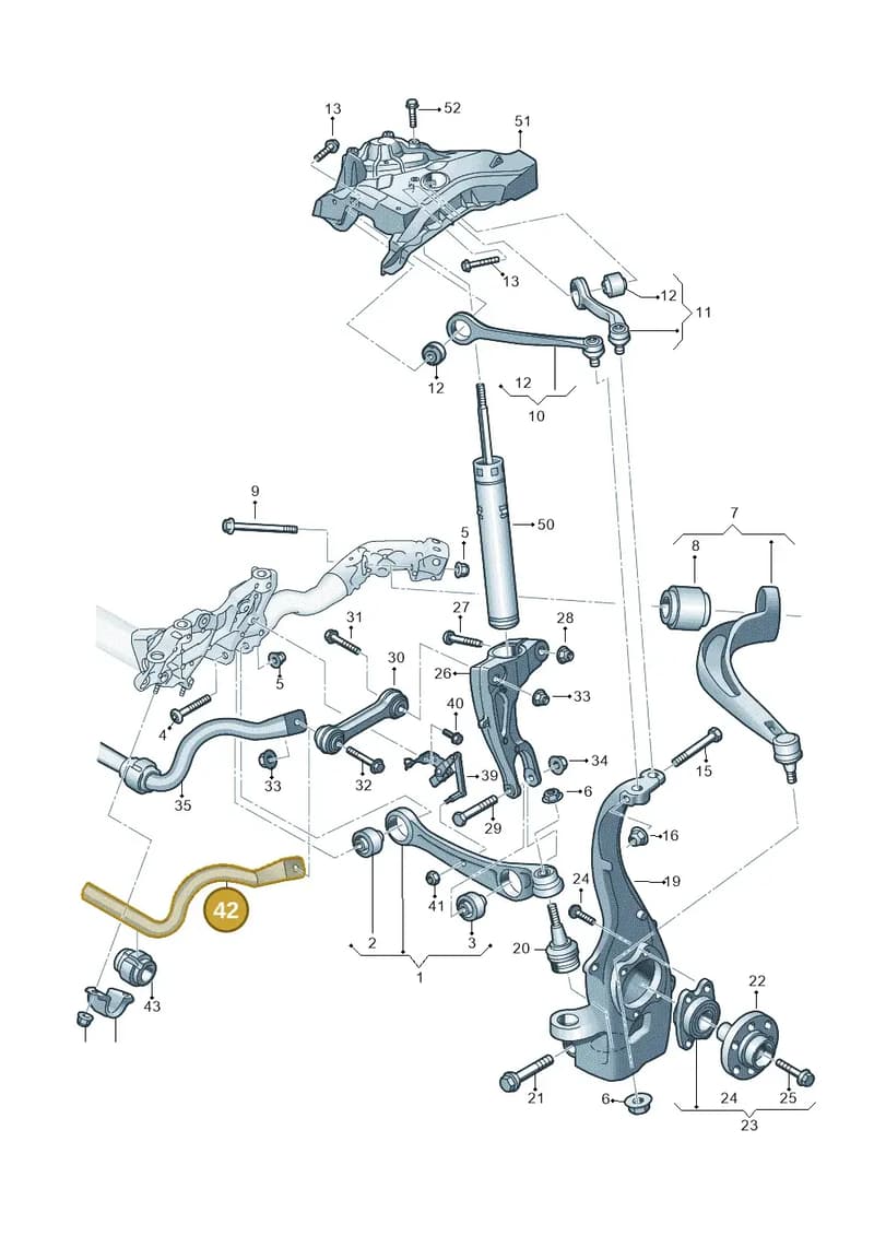8W0411309B — Audi RS4 Avant (2017-2025) diagram 897407000, position 42