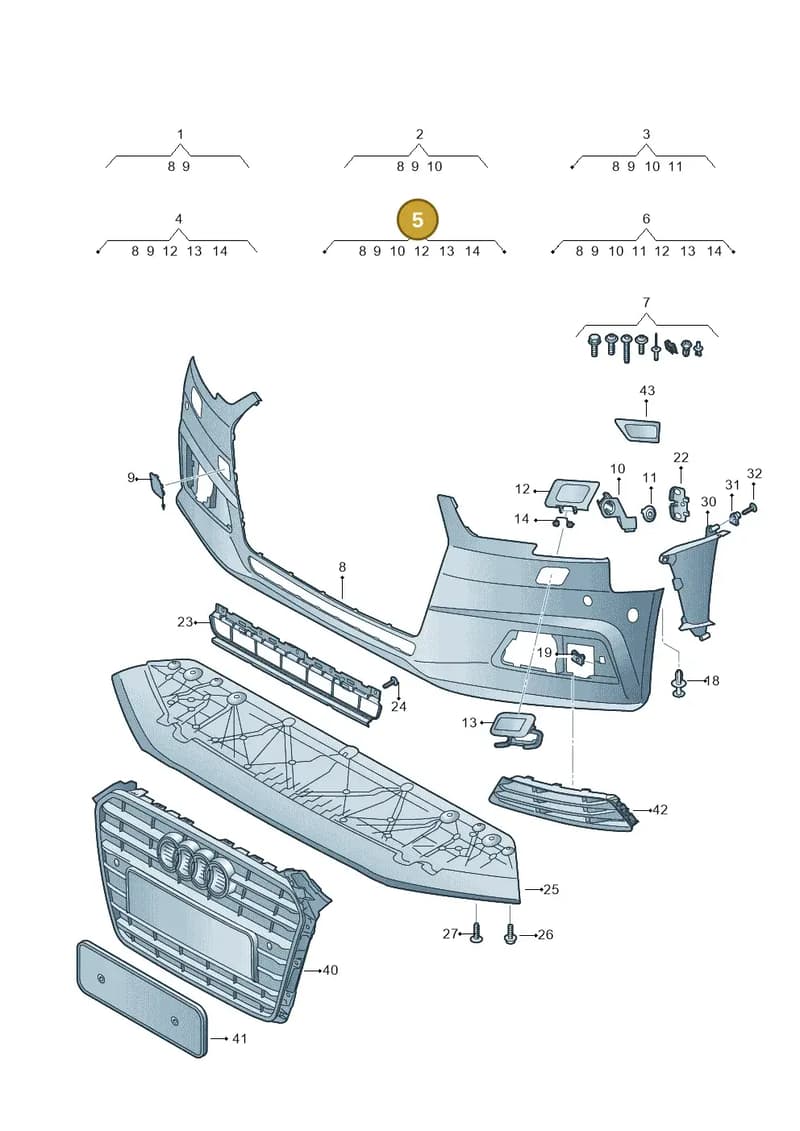 8W0807065QGRU — Audi A4 (2015-2025) diagram 849807100, position 5