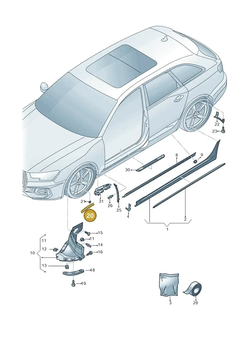 8W0853717A — Audi RS4 Avant (2017-2025) diagram 438853000, position 20