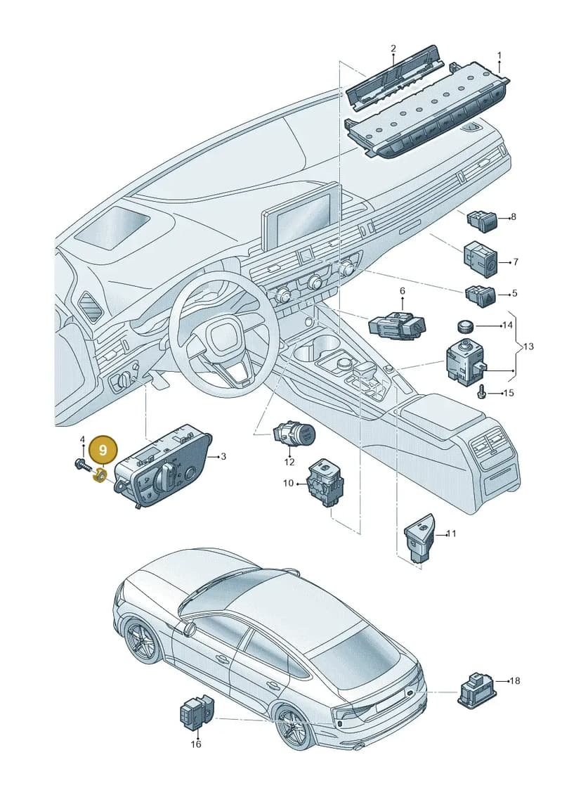 8W0857108 — Audi A5 Sportback (2016-2025) diagram 897941500, position 9