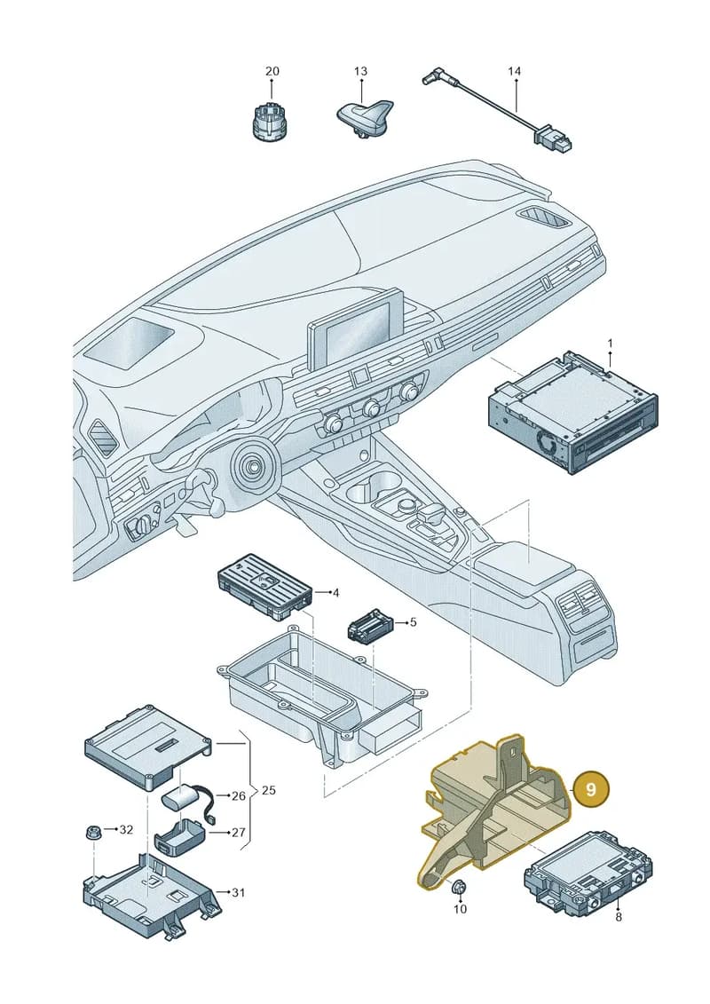 8W0907113 — Audi RS5 Sportback (2017-2025) diagram 897035055, position 9
