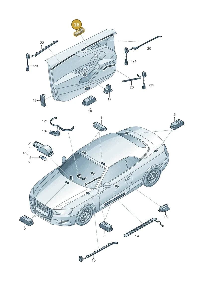 8W0919063 — Audi A5 Cabriolet (2016-2025) diagram 848947100, position 16