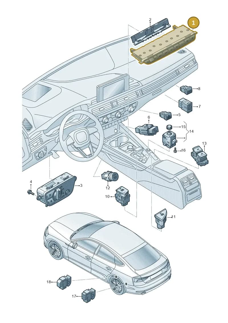 8W0925301BC5PR — Audi A5 Cabrio 2.0 (2016-2018) diagram 848941500, position 1