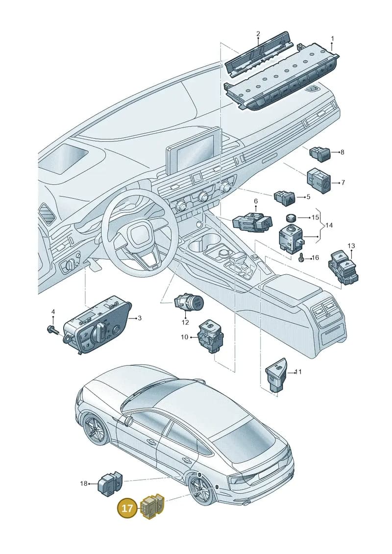 8W09595115PR — Audi A5 Cabrio 2.0 (2016-2018) diagram 848941500, position 17