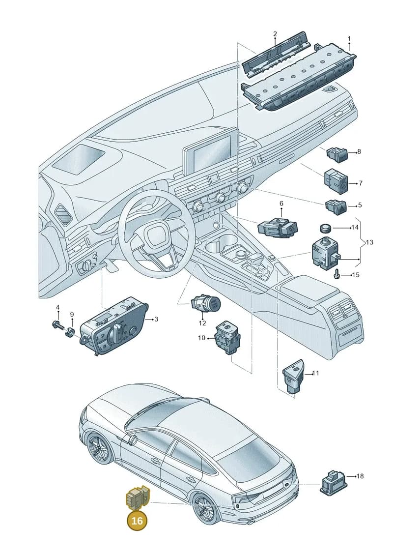 8W09595115PR — Audi A5 Sportback (2016-2020) diagram 897941500, position 16