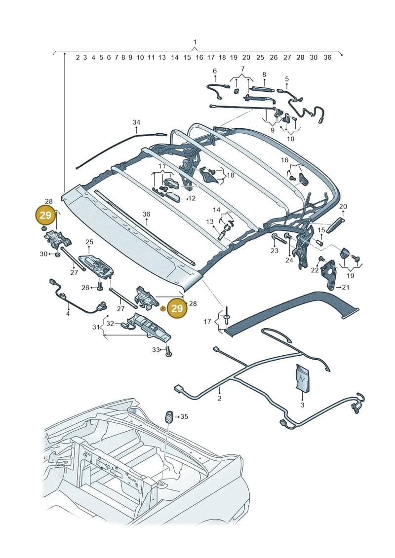 8W7871470 — Audi A5 Cabriolet (2016-2025) diagram 848871100, position 29