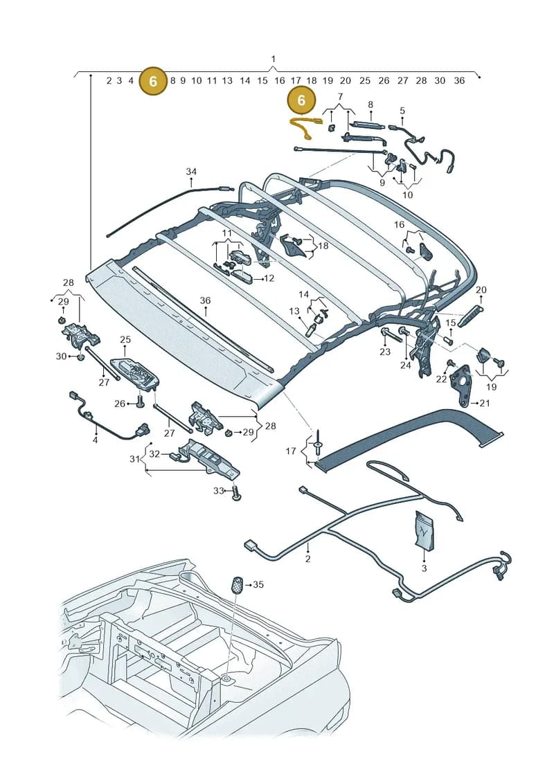8W7898021 — Audi A5 Cabriolet (2016-2025) diagram 848871100, position 6
