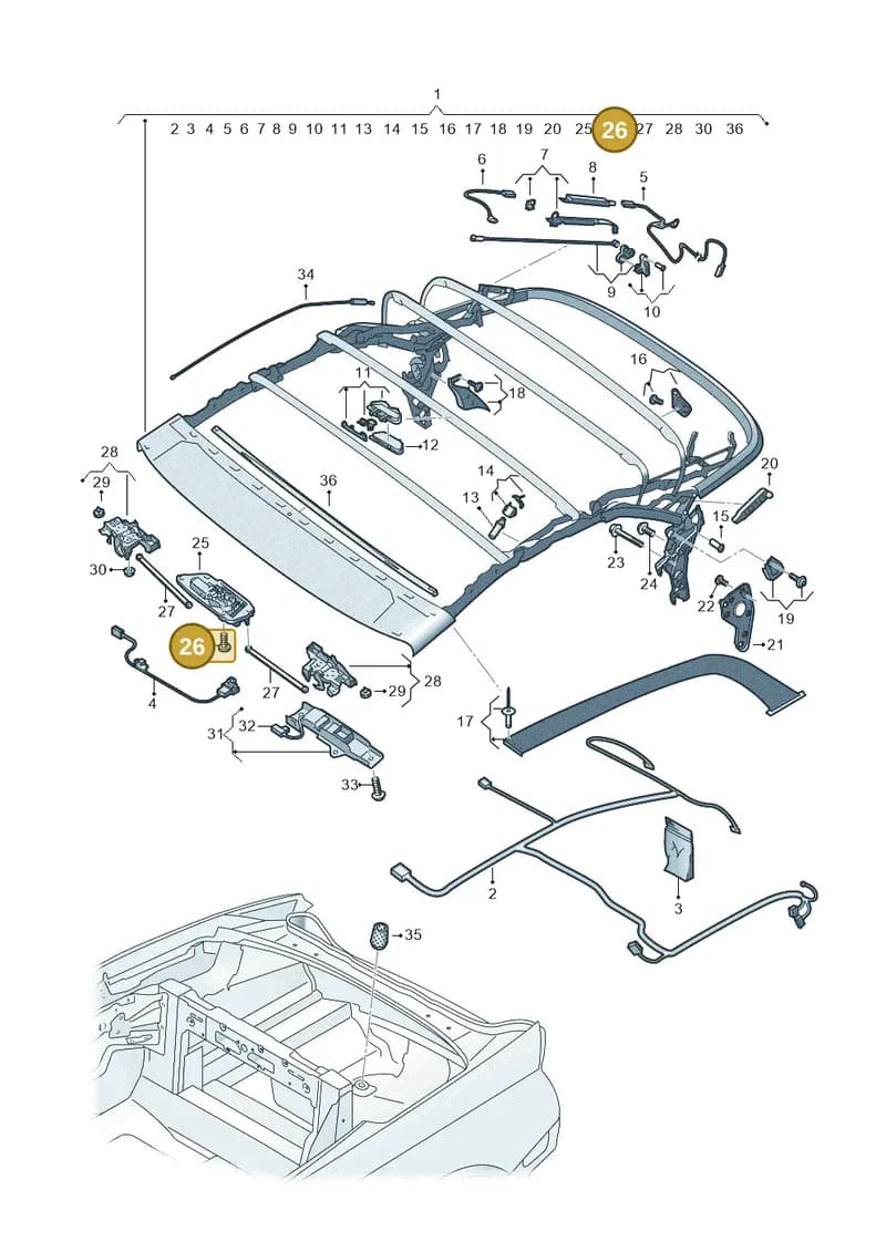 8W7898052 — Audi A5 Cabriolet (2016-2025) diagram 848871100, position 26