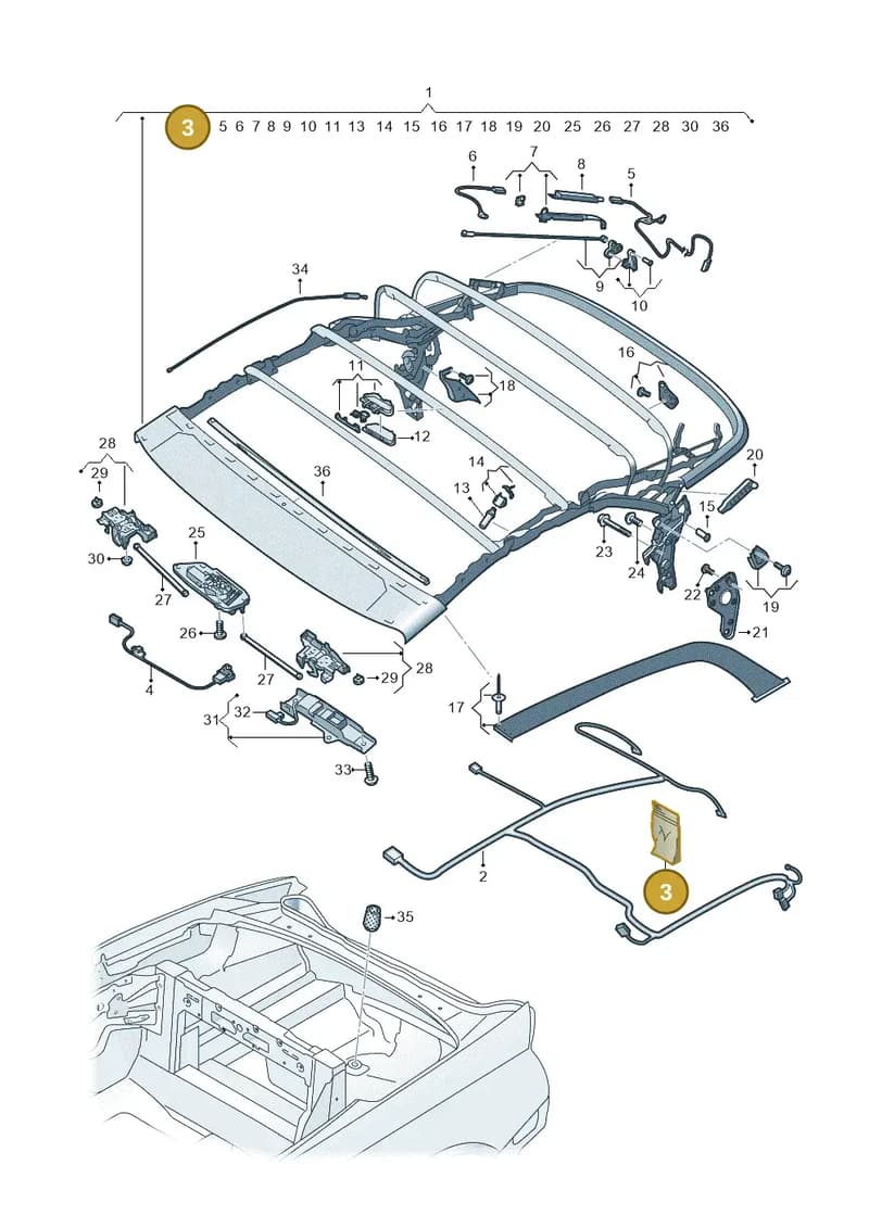 8W7898397 — Audi A5 Cabriolet (2016-2025) diagram 848871100, position 3