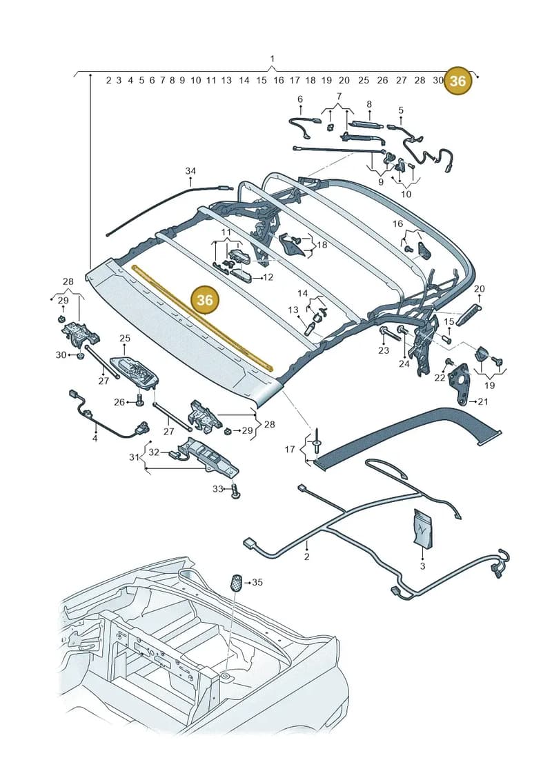 8W7898533 — Audi A5 Cabriolet (2016-2025) diagram 848871100, position 36