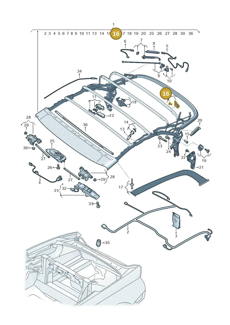 8W7898635A — Audi A5 Cabriolet (2016-2025) diagram 848871100, position 16
