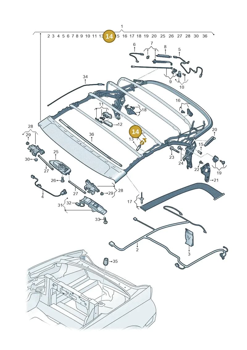 8W7898948 — Audi A5 Cabriolet (2016-2025) diagram 848871100, position 14