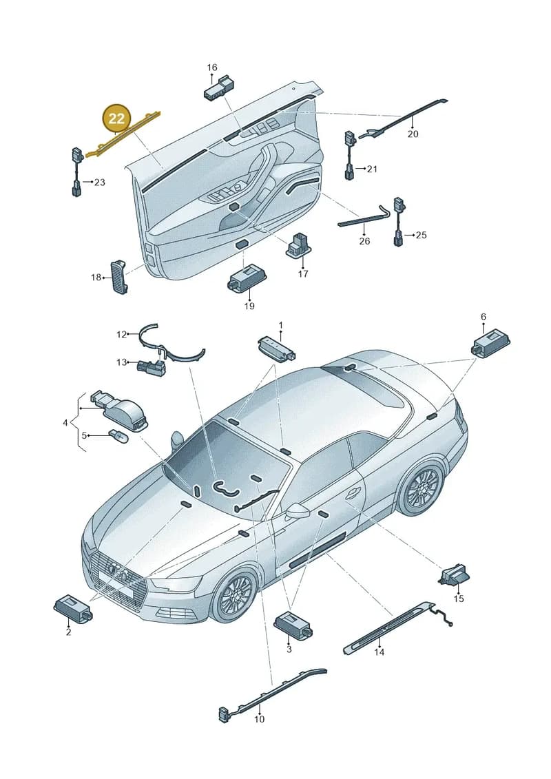 8W7947207 — Audi A5 Cabriolet (2016-2025) diagram 848947100, position 22