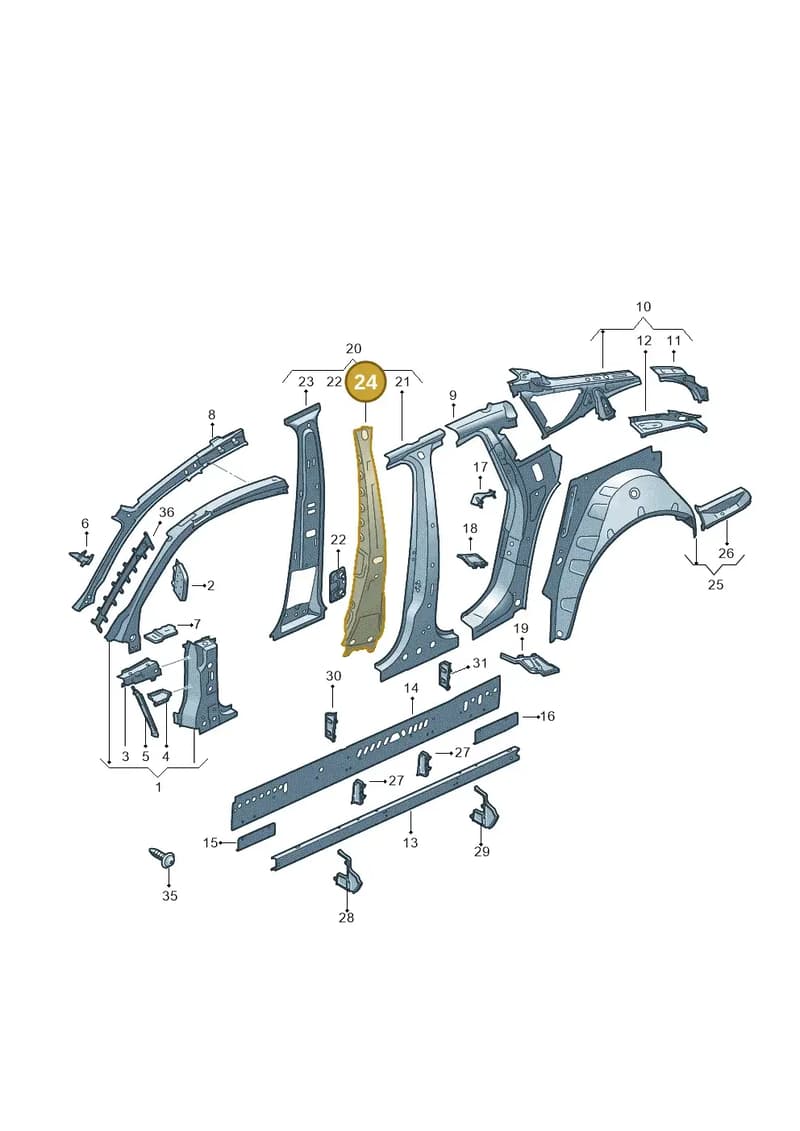 8W8809608A — Audi RS5 Sportback (2017-2025) diagram 897809100, position 24