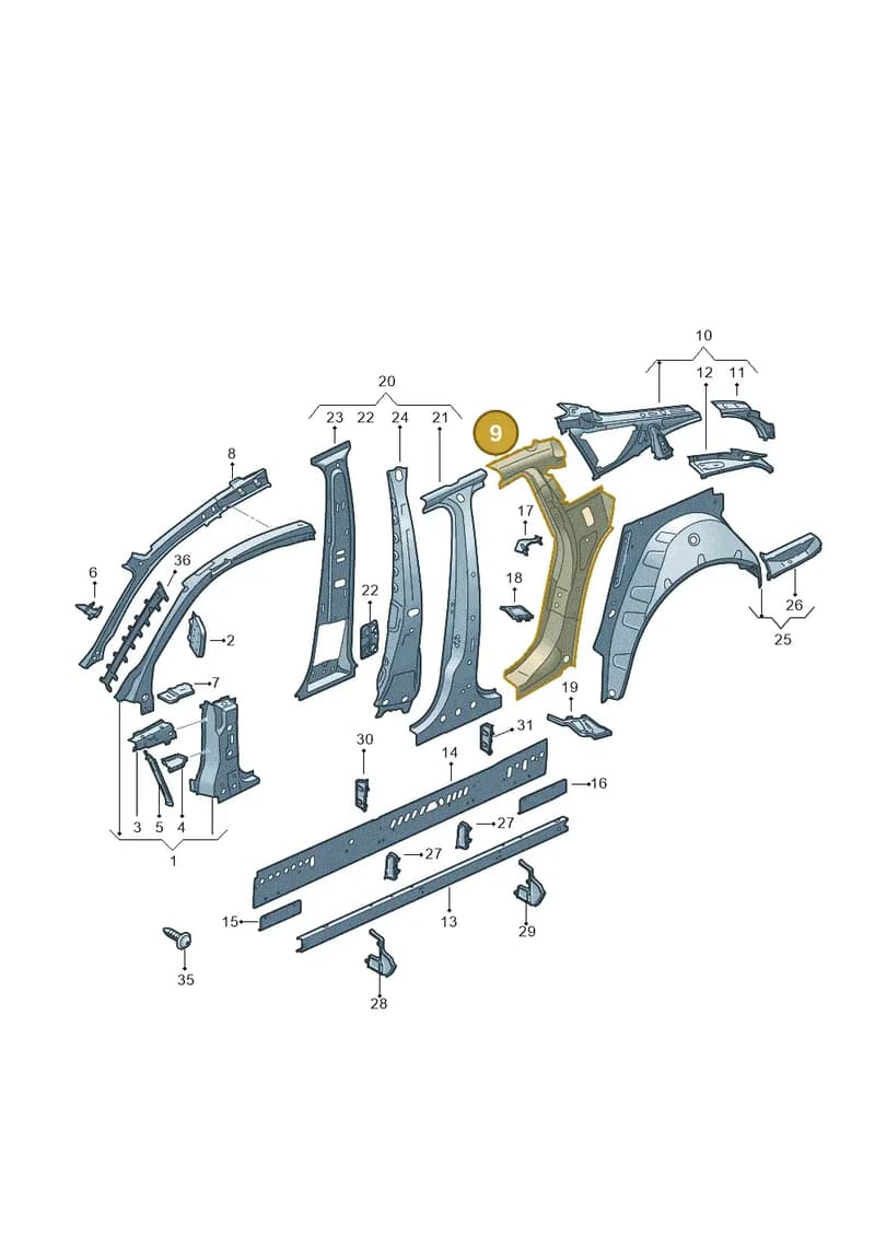 8W8809737 — Audi RS5 Sportback (2017-2025) diagram 897809100, position 9