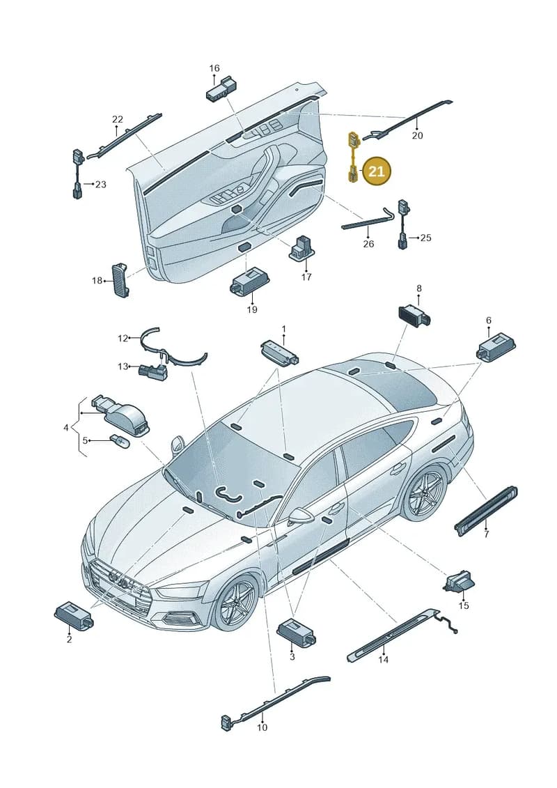 8W8947355A — Audi RS5 Sportback (2017-2025) diagram 897947100, position 21