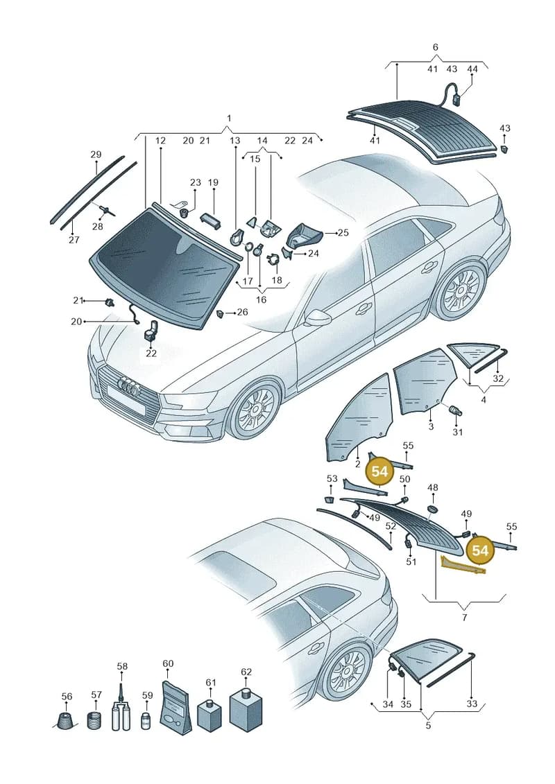 8W9845160A — Audi A4 (2015-2025) diagram 849845100, position 54