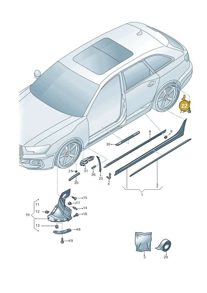 8W9853817B — Audi RS4 Avant (2017-2025) diagram 438853000, position 22