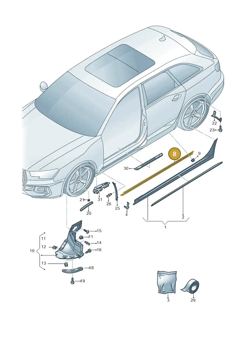 8W9854536D — Audi RS4 Avant (2017-2025) diagram 438853000, position 8