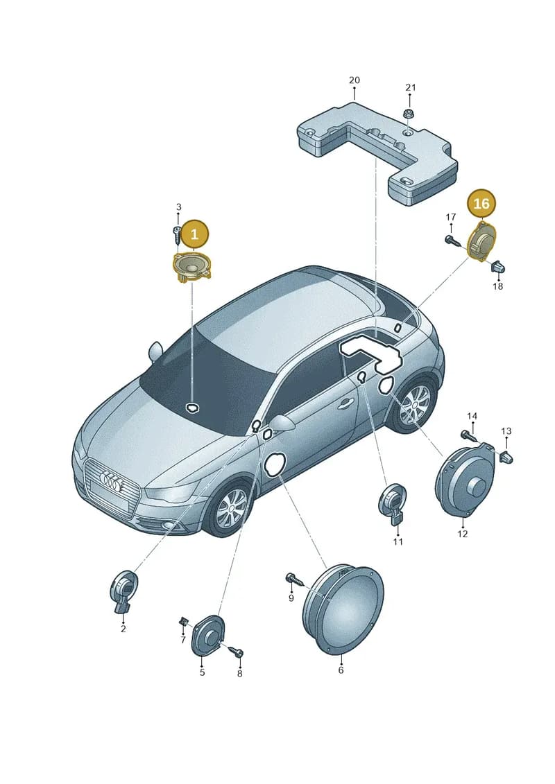 8X0035416A — Audi A1 Sportback (2010-2015) diagram 708035350, position 1+16