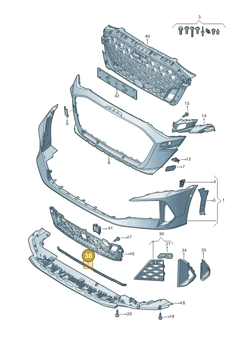 8Y08079599B9 — Audi A3 Sportback (2019-2025) diagram 596807450, position 38